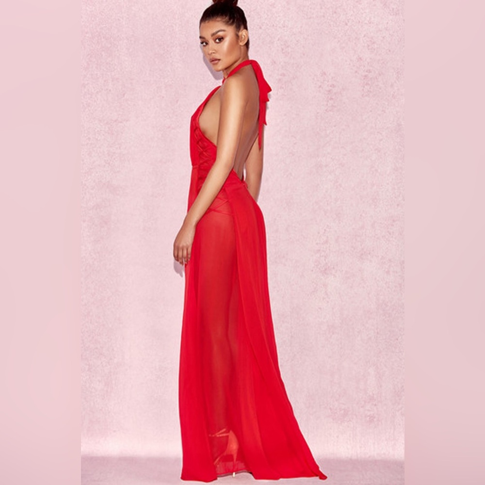 HOUSE OF CB Ranada Red Backless Halter Maxi Dress Size S Small NEW - Picture 6 of 15